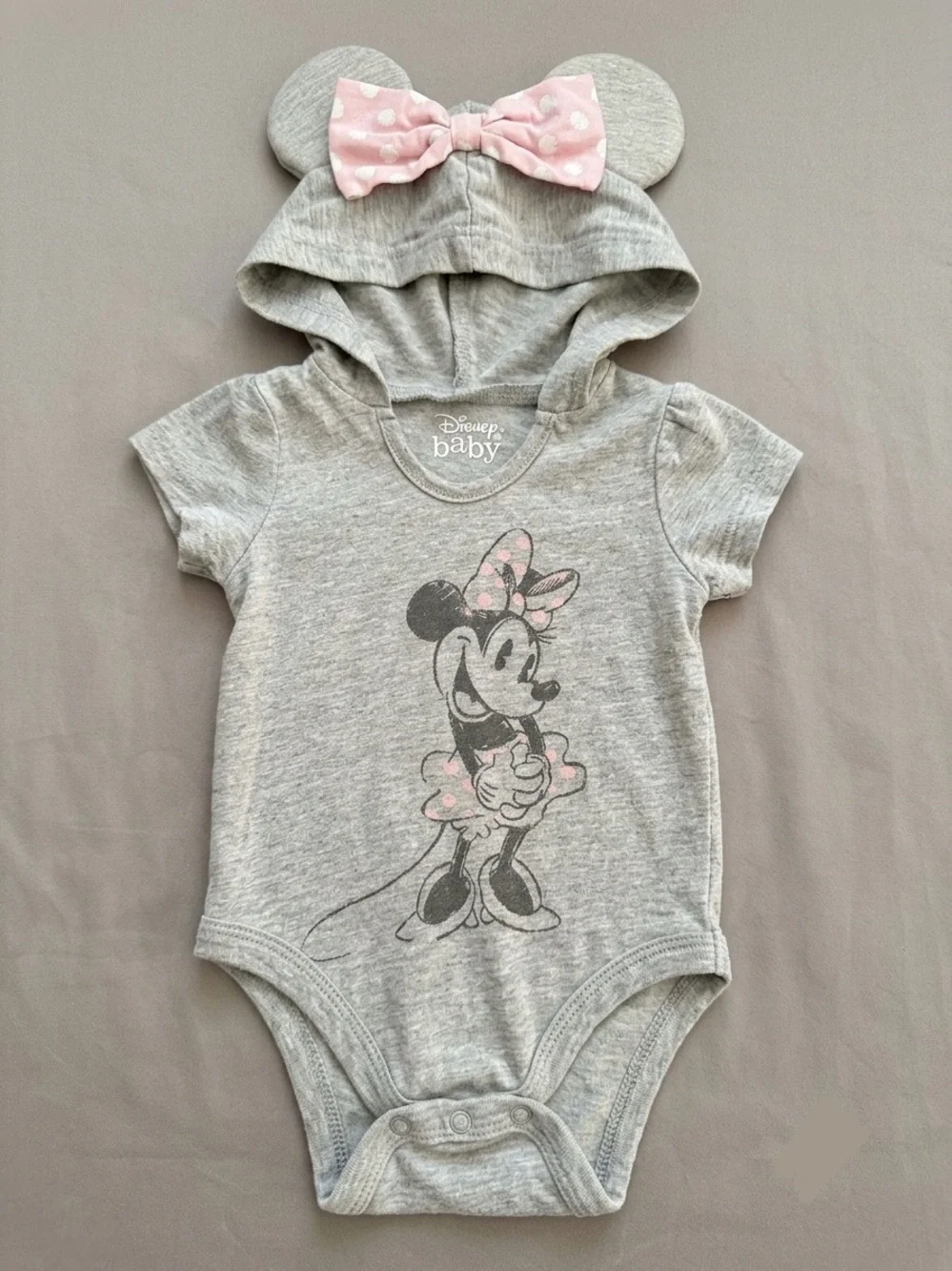 Disney Baby - Onesie W/ Minnie Including Hood W/ Ears (Cotton & Poly) - 0-3M